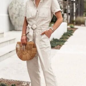 Splendid Beige Short-Sleeve Jumpsuit